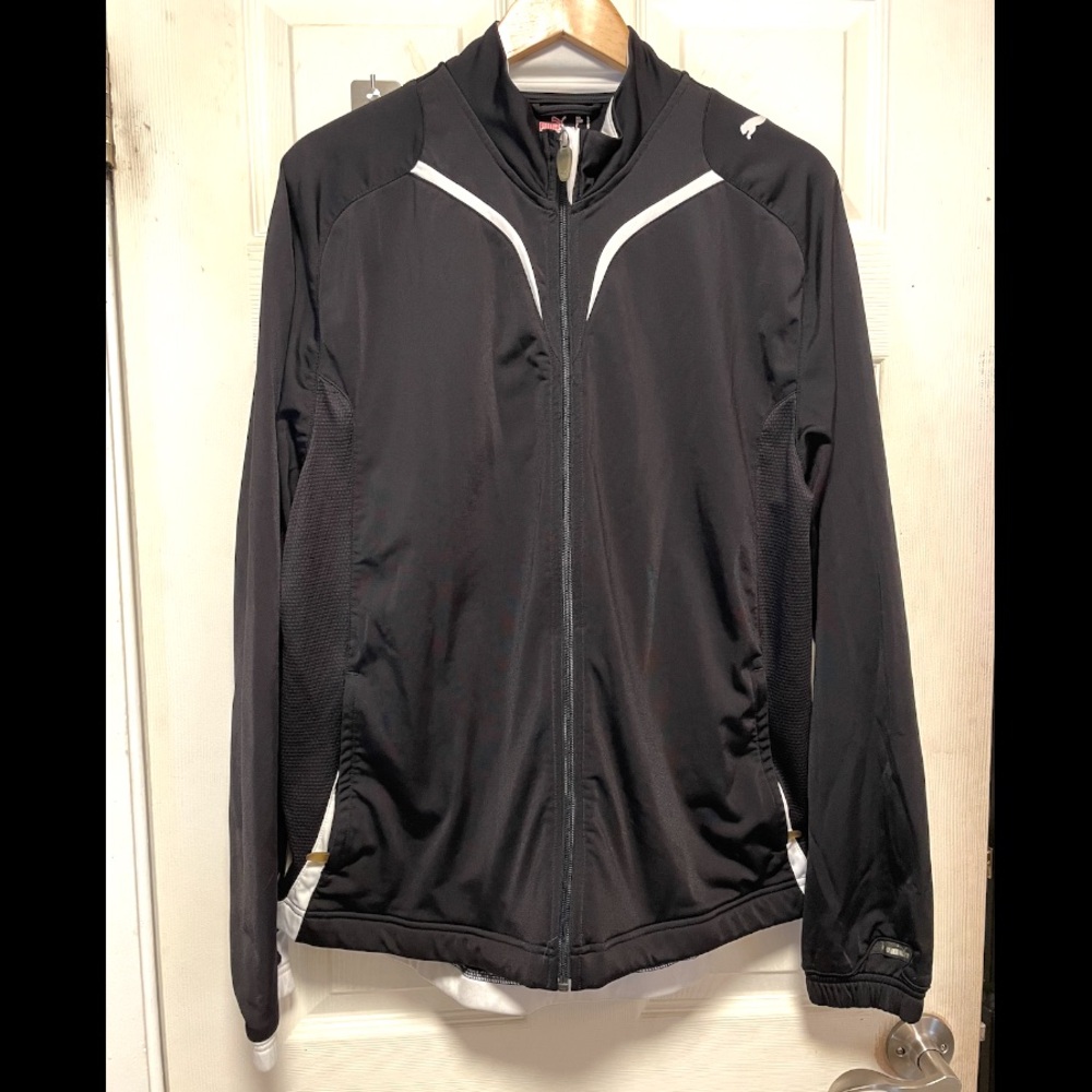 Puma Track Jacket Men’s Large Black Full Zip Ventilated Sides EUC